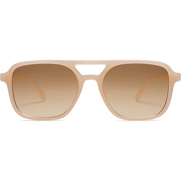 Women Trendy Rectangle Milky Cream Brown Grading Shades Retro Aviator Sunglasses - Picture 3 of 5